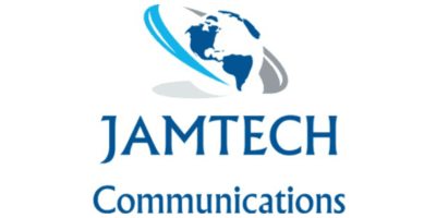 JAMTECH Communications logo featuring a blue globe icon with swirling lines.