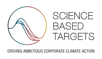 Science Based Targets logo featuring a circular design with colorful wave patterns and prominent text.