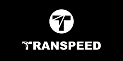 White Transpeed logo featuring a stylized 'T' in a circle on a black background.