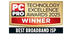 PC PRO Technology Excellence Awards 2025 Winner badge for Best Broadband ISP.