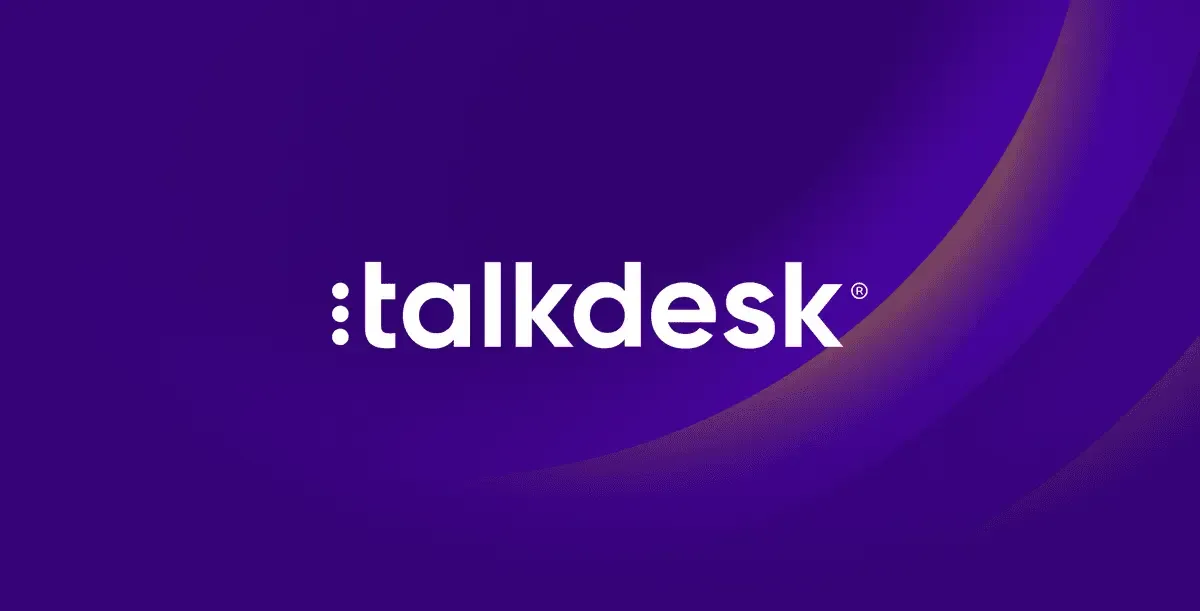 Talkdesk logo in white text against a dark purple background.