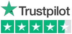 Trustpilot logo displaying a 4.5 out of 5-star rating in green.